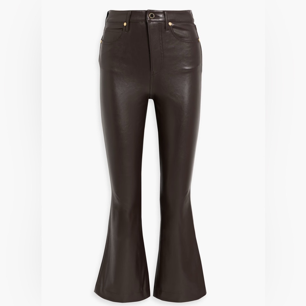 Veronica Beard Carson Dark Brown Flare Leather Pants